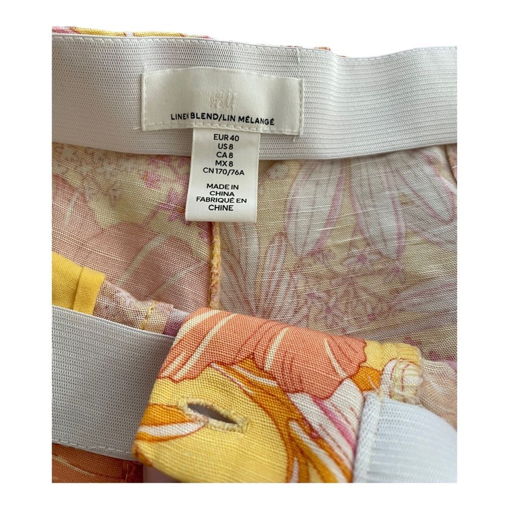 H&M Floral Print  Linen Blend Shorts Elastic Waist Size 8. - Picture 5 of 5